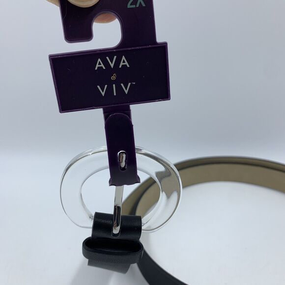 Ava & Viv Womens 2X Belt Black Faux Leather Round Translucent Buckle Classic NEW - Picture 2 of 9